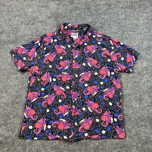 Party Pants Hawaiian Shirt Mens Large Multi Tropical Chameleon Lizard Button Up